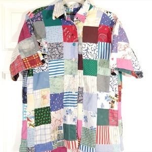 Gender Neutral Vintage Patchwork Shirt, Homemade One Of A Kind